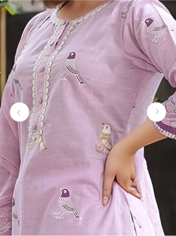Libas Lavender Bird Motif Cotton Kurti Set