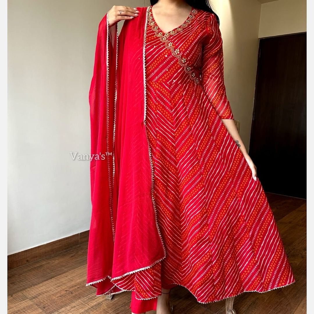 Libas Premium Anarkali Kurta Set With Angrakha For Women (Red)