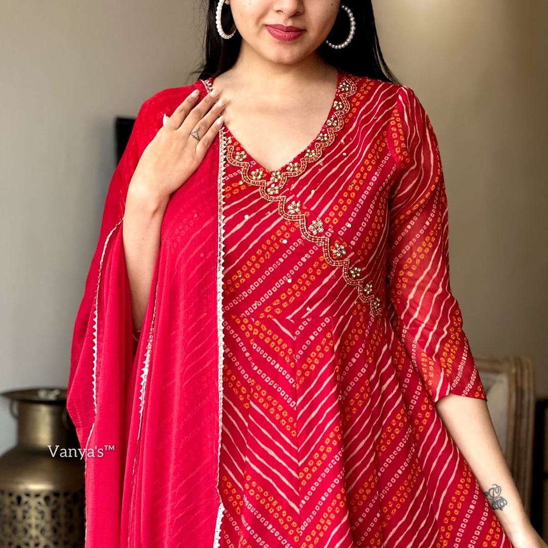 Libas Premium Anarkali Kurta Set With Angrakha For Women (Red)