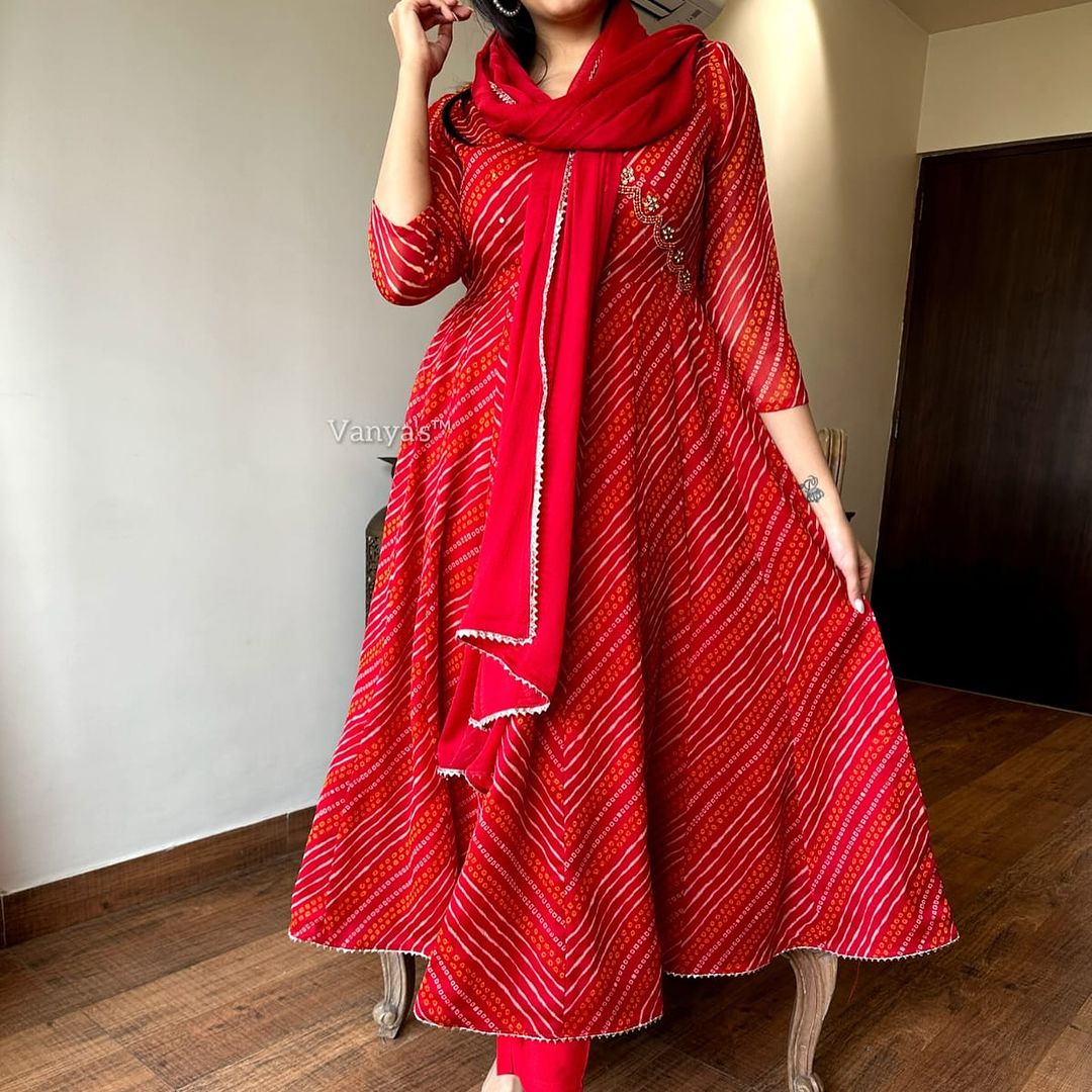 Libas Premium Anarkali Kurta Set With Angrakha For Women (Red)